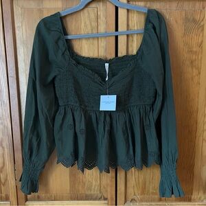 American Eagle Outfitters Dark Green Smocked Blouse